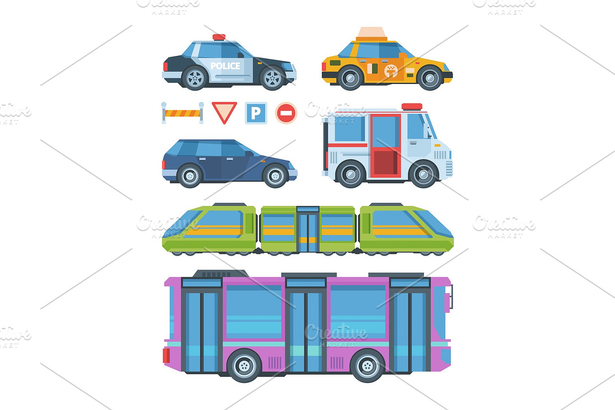 City transport colorful flat vector in Illustrations - product preview 8