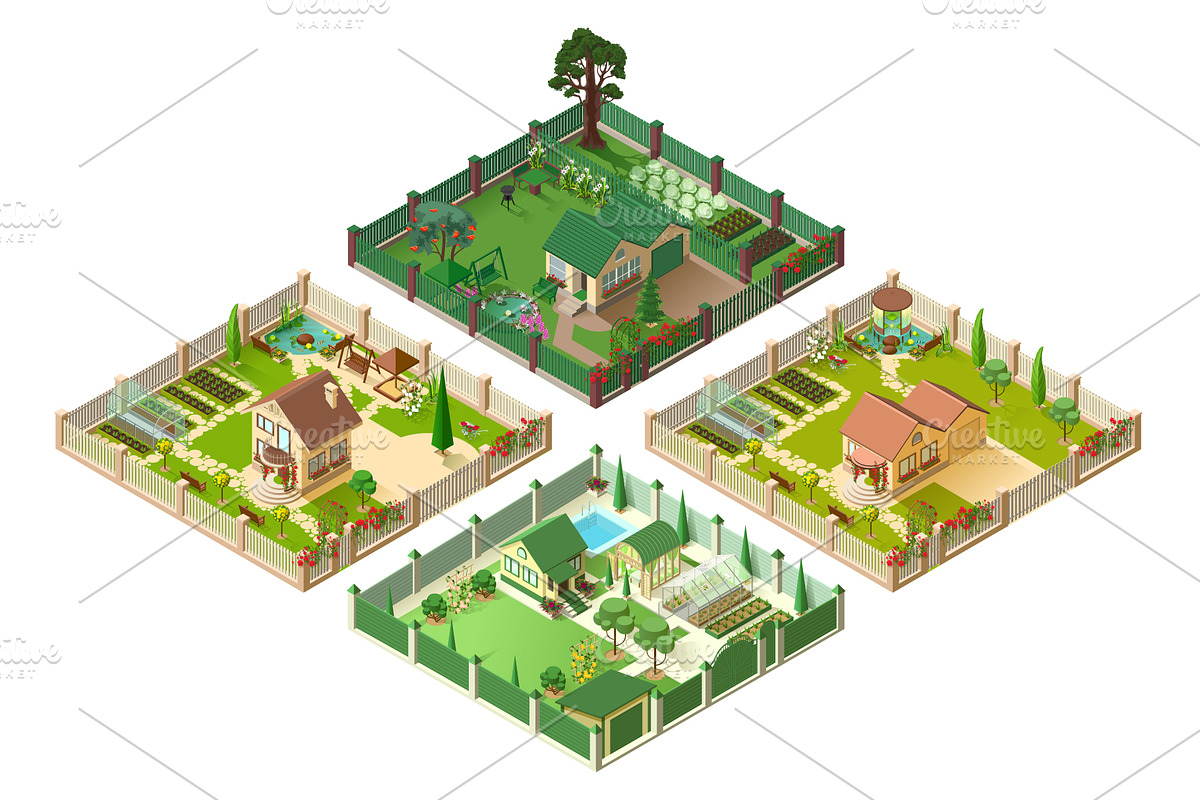 Set of house and garden isometric in Illustrations - product preview 8