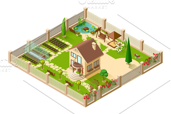Set of house and garden isometric in Illustrations - product preview 1