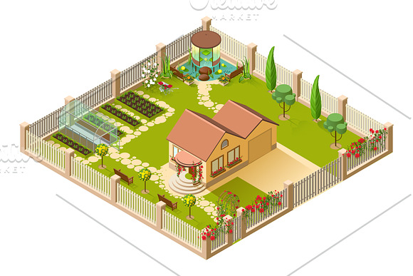 Set of house and garden isometric in Illustrations - product preview 2