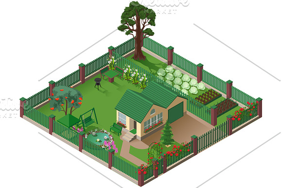Set of house and garden isometric in Illustrations - product preview 3