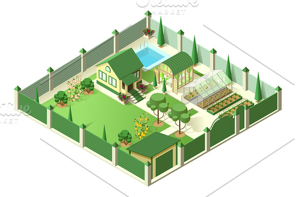 Set of house and garden isometric in Illustrations - product preview 4