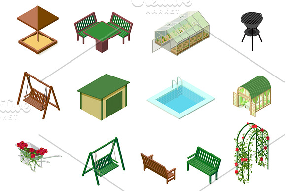 Set of house and garden isometric in Illustrations - product preview 6