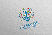 Tree Music Logo with Note and Tree