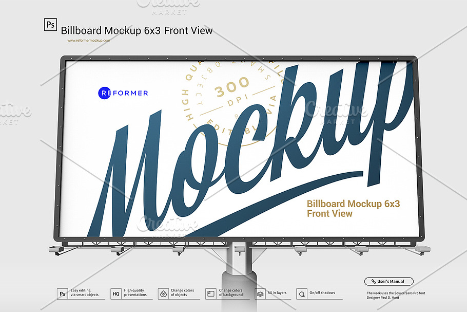 Billboard Mockup 6x3 Front View in Branding Mockups - product preview 8