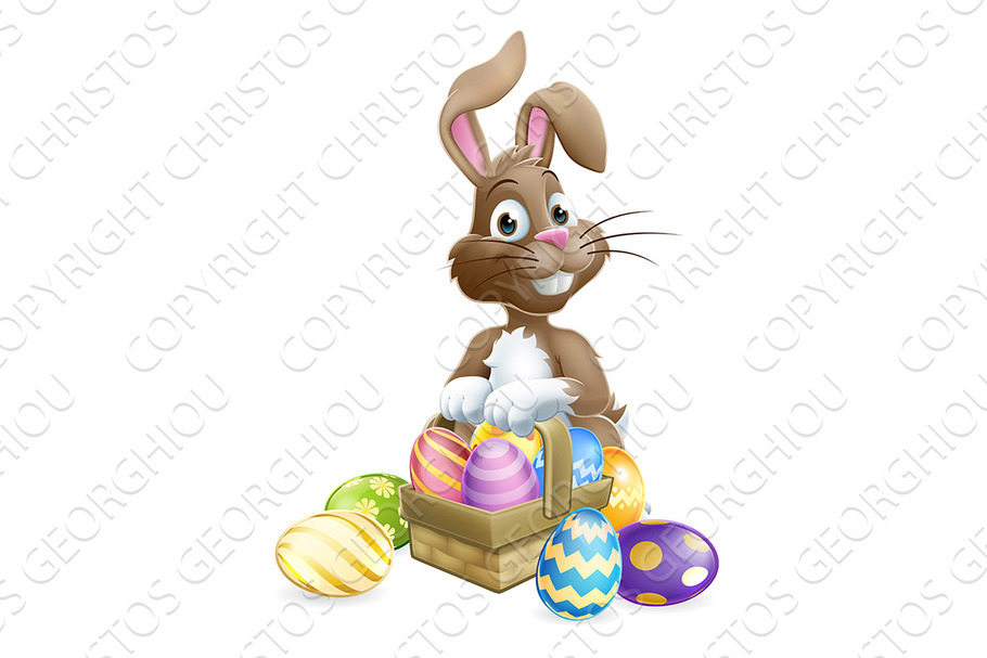 Easter Bunny Eggs Basket Cartoon in Illustrations - product preview 8