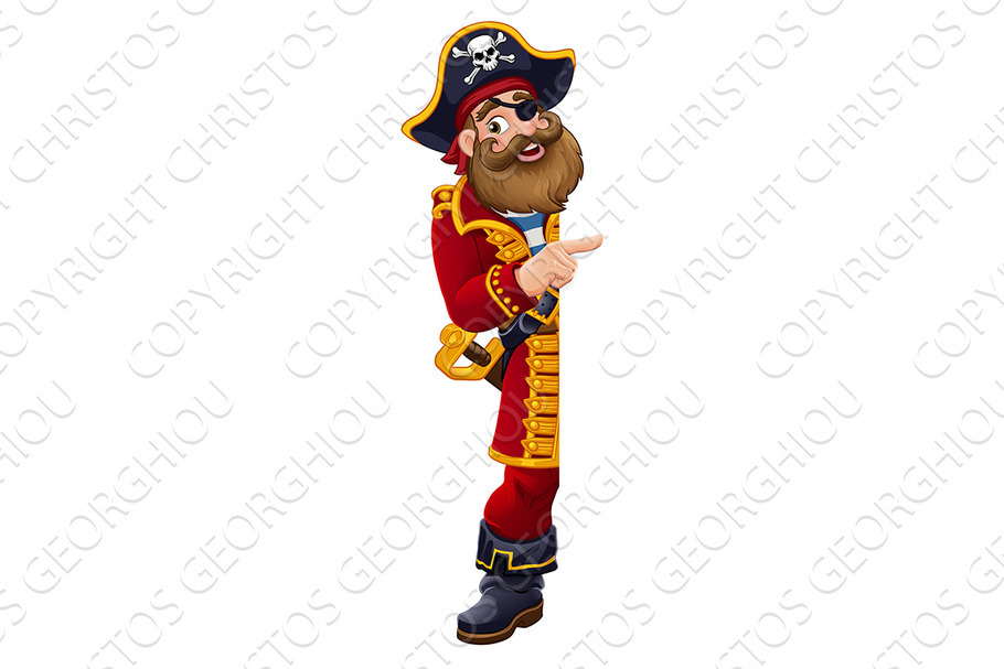 Pirate Cartoon Captain Peeking in Illustrations - product preview 8