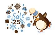 Sale 25 Percent, Skating Penguin in