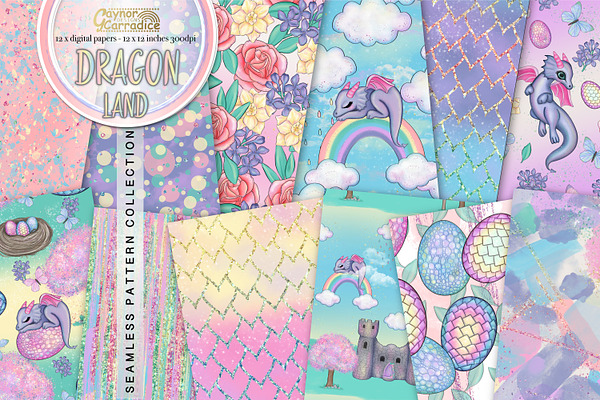 Dragon Land - Easter Seamless Papers