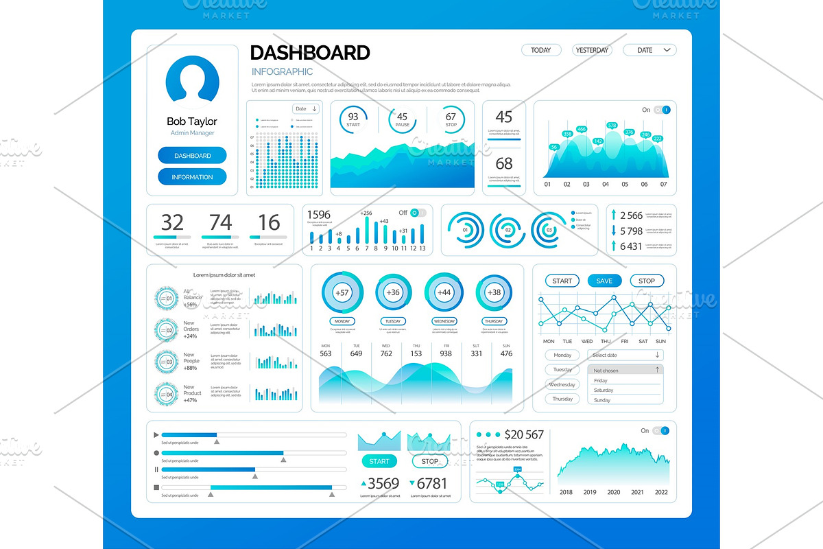Dashboard Infographics on Profile of in Illustrations - product preview 8