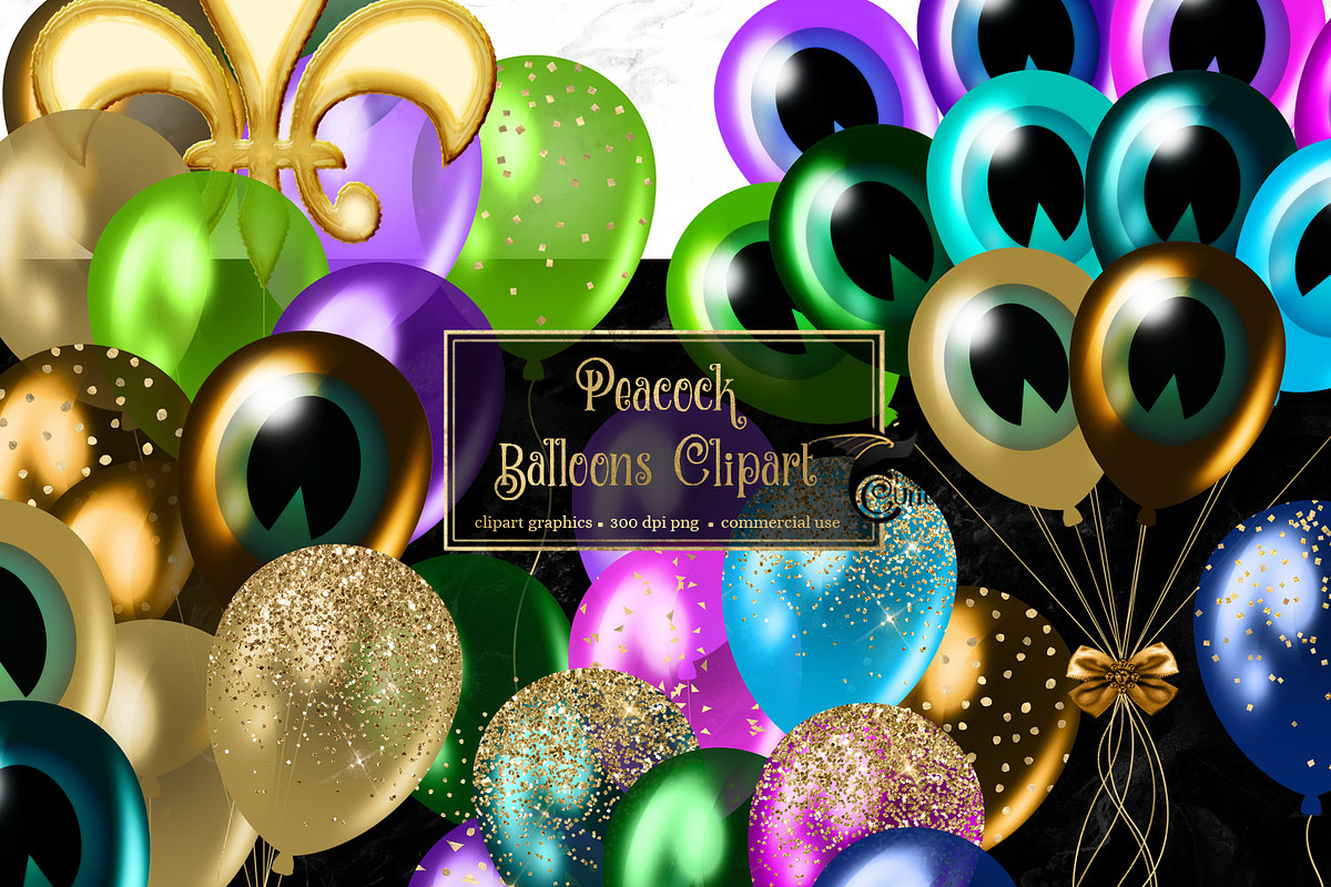 Peacock Balloons Clipart in Illustrations - product preview 8