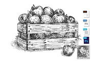 Wooden crate box with fresh apples