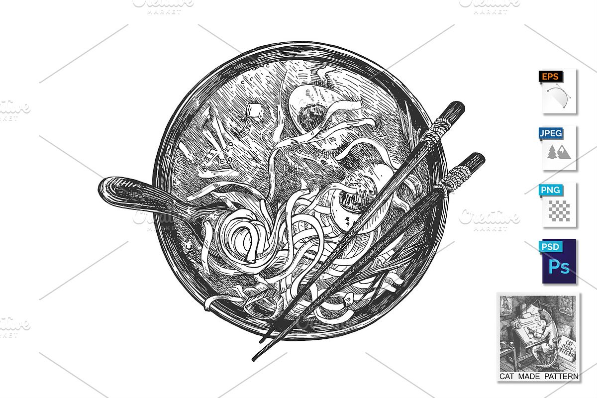 Oriental udon noodles ramen soup in Illustrations - product preview 8