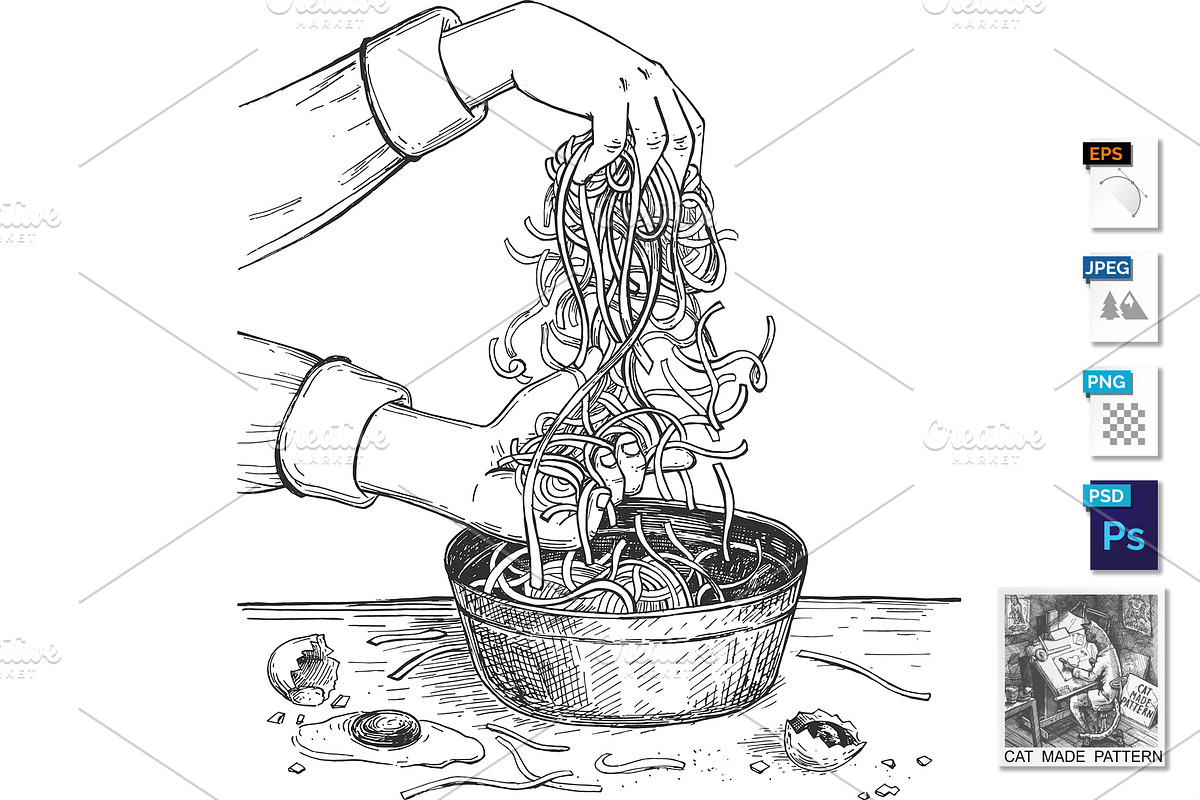Noodles and pasta making process in Illustrations - product preview 8