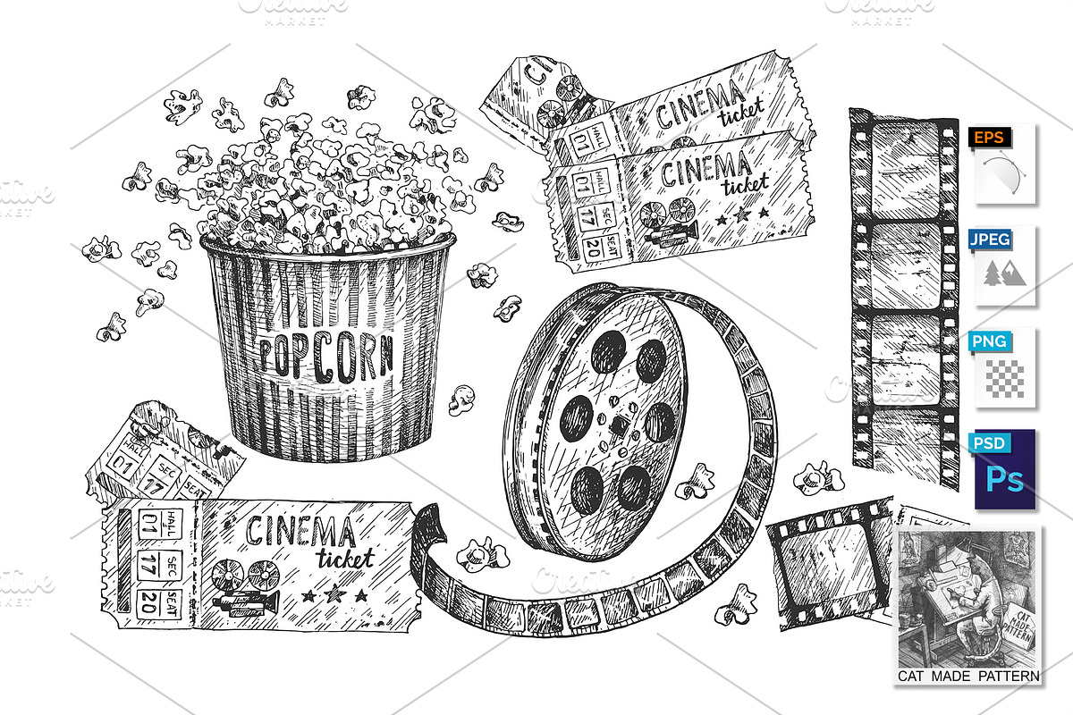 Movie cinema, multimedia icon set in Illustrations - product preview 8