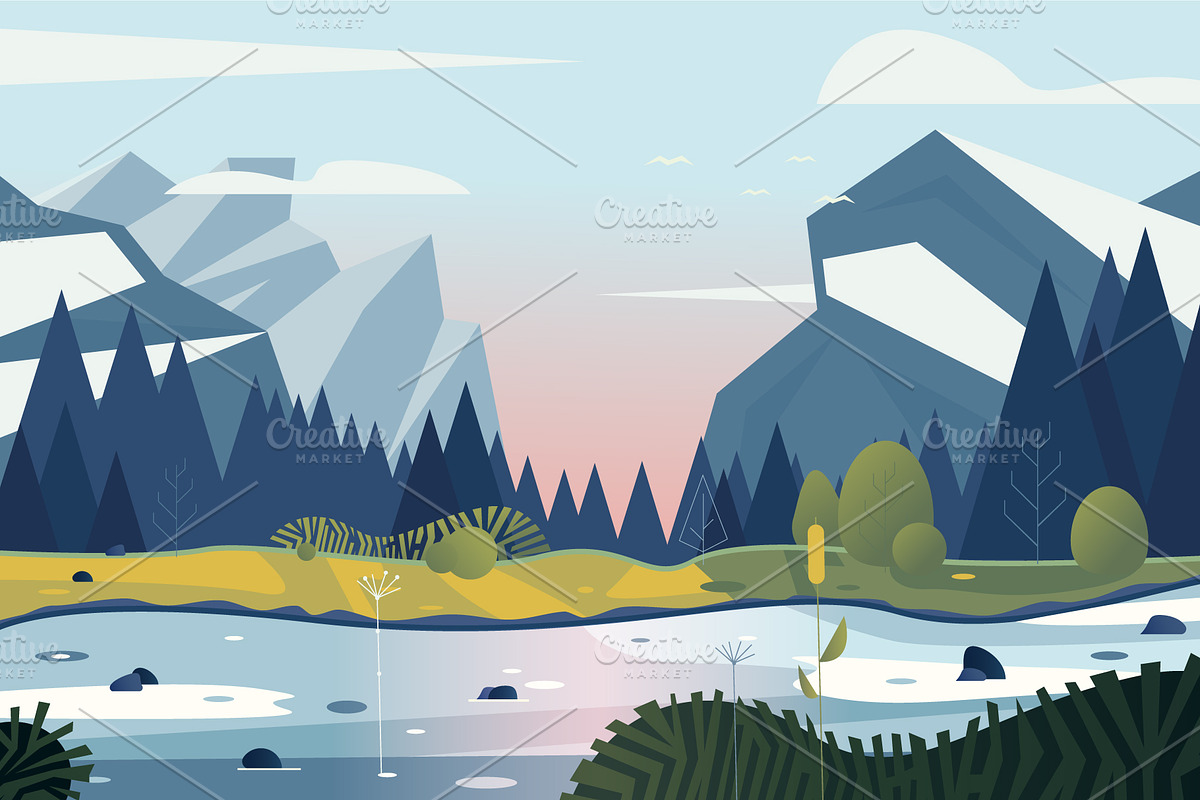 vector landscape with mountains and in Illustrations - product preview 8