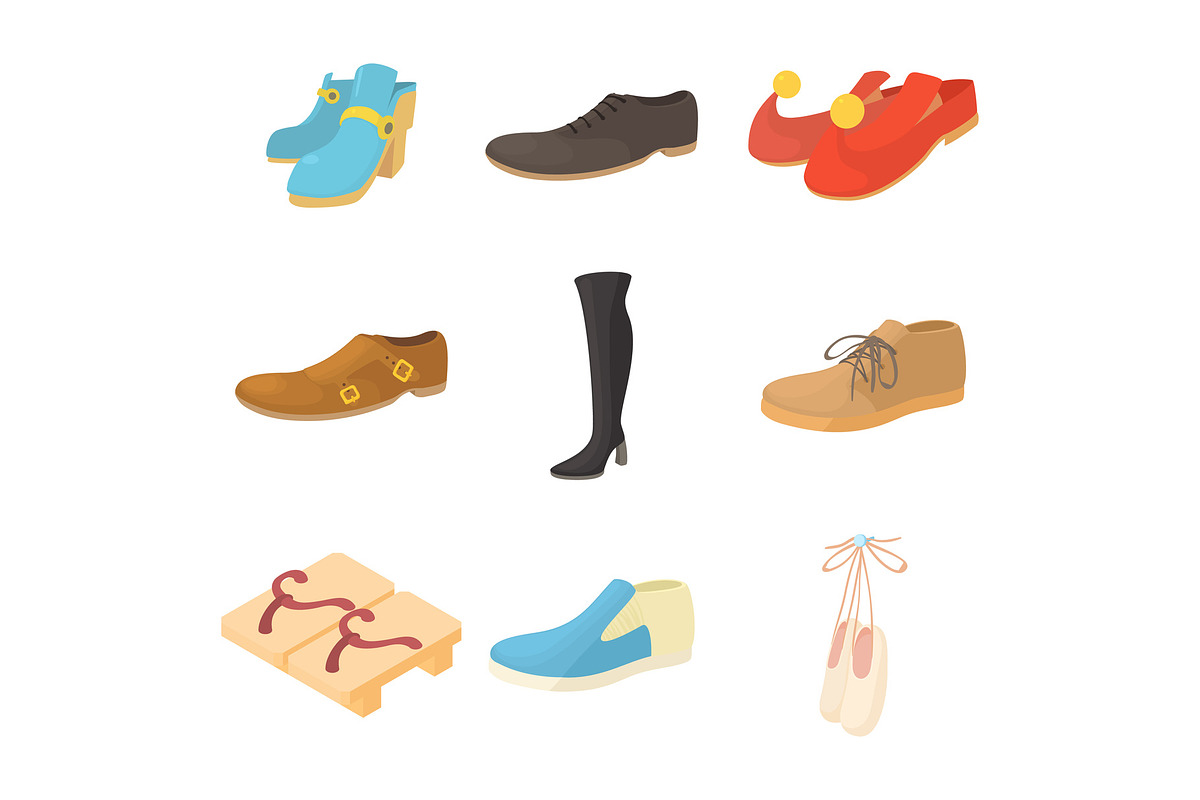 Shoes icon set, cartoon style in Illustrations - product preview 8