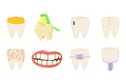 Tooth icon set, cartoon style
