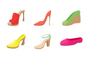 Woman shoes icon set, cartoon style