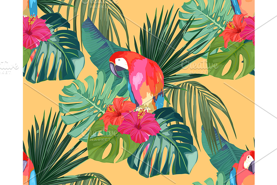 Tropic Seamless Pattern With Parrot in Patterns - product preview 8