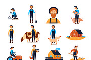 Farmers flat icons collection