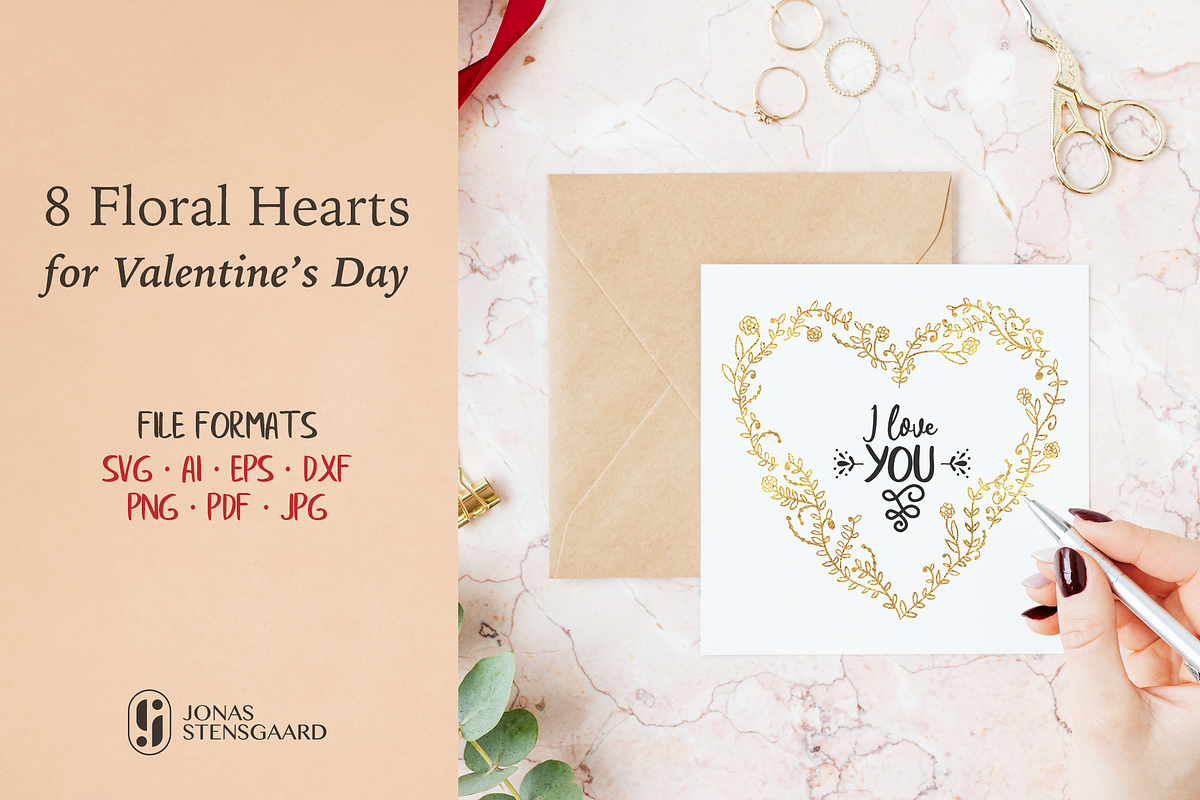 Eight Floral Valentine's Day Hearts in Graphics - product preview 8