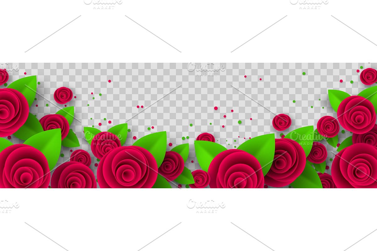 Vector red roses border with leaves in Illustrations - product preview 8