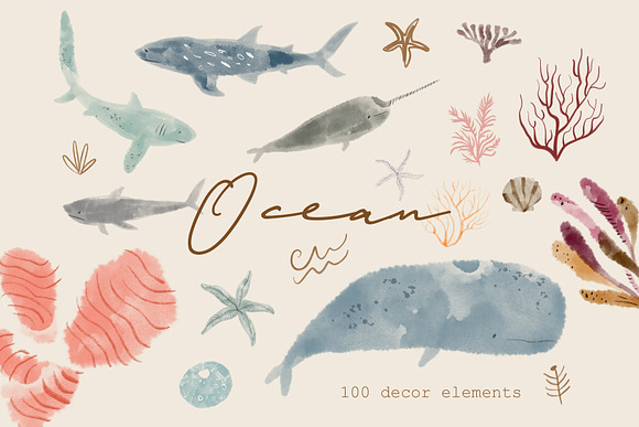 Watercolor Sea Animals Bundle in Illustrations - product preview 9