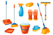 Housekeeping cleaning items set.