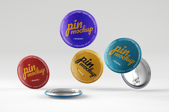 Glossy Button Pin Mockup Set in Branding Mockups - product preview 1
