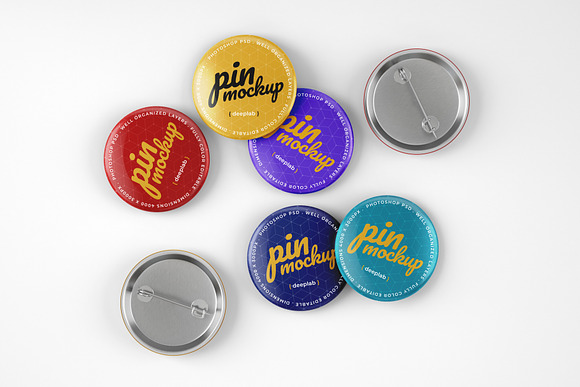 Glossy Button Pin Mockup Set in Branding Mockups - product preview 3