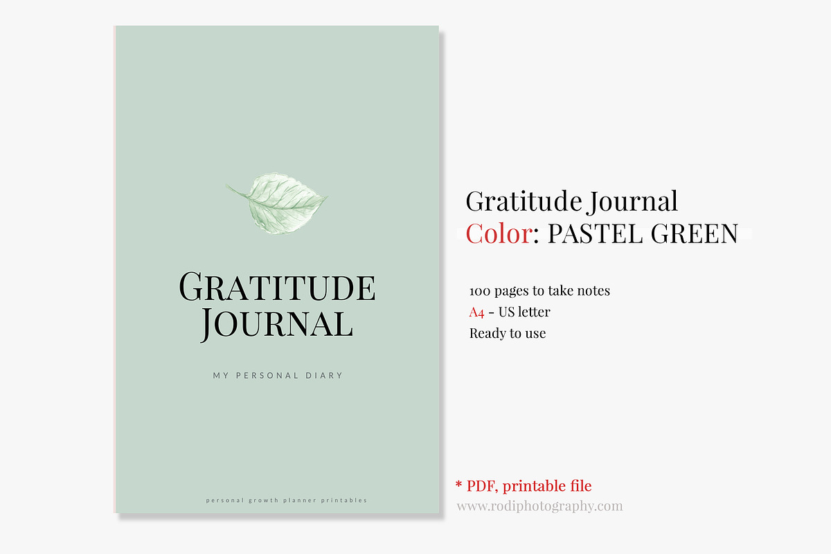 Gratitude Journal -(GREEN Printable) in Brochure Templates - product preview 8