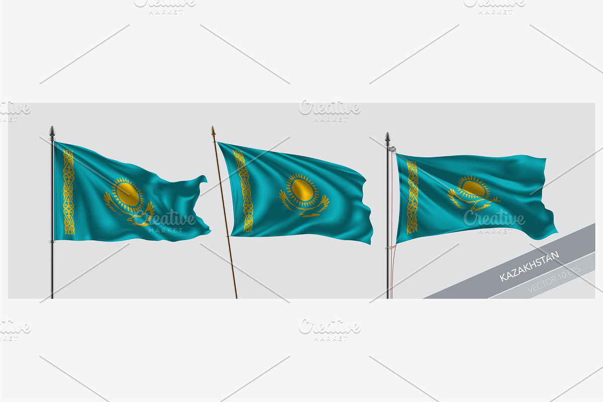 Set of Kazakhstan waving flag vector in Illustrations - product preview 8