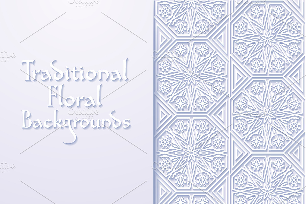 Traditional Floral Backgrounds Set in Illustrations - product preview 8
