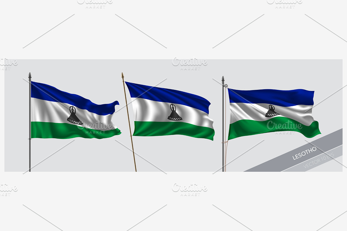 Set of Lesotho waving flag vector in Illustrations - product preview 8