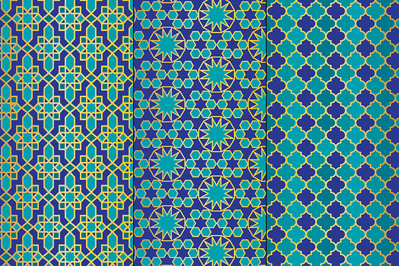 Seamless Blue Gold Moroccan Patterns in Patterns - product preview 2