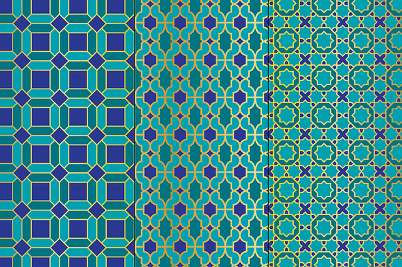 Seamless Blue Gold Moroccan Patterns in Patterns - product preview 3