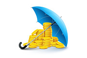 Gold coins money under umbrella protection