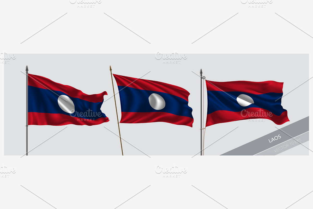 Set of Laos waving flag vector in Illustrations - product preview 8