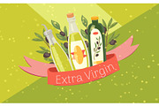 Extra virgin olive oil bottles with