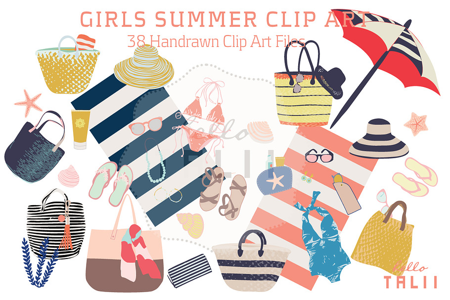 Girl's Summer (Clip Art) in Illustrations - product preview 8