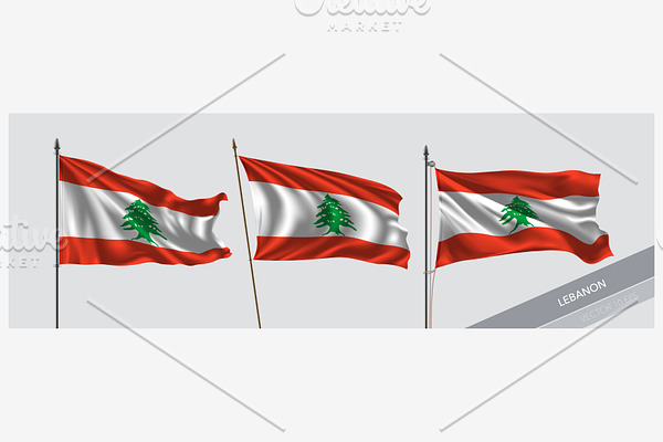 Set of Lebanon waving flag vector