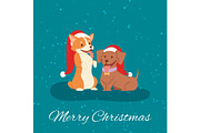 Merry christmas funny dogs in red