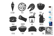 Takeaway fast food simple icons set