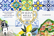 Italian Style. Watercolor tiles.