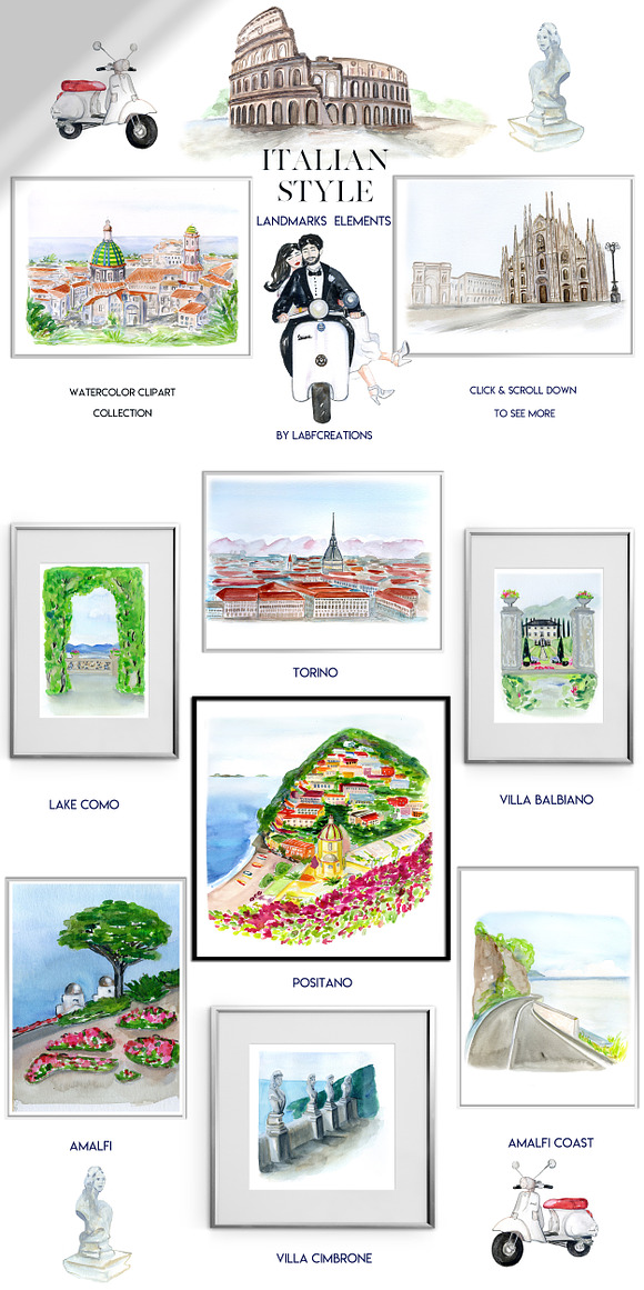 Italian Style. Watercolor tiles. in Illustrations - product preview 3