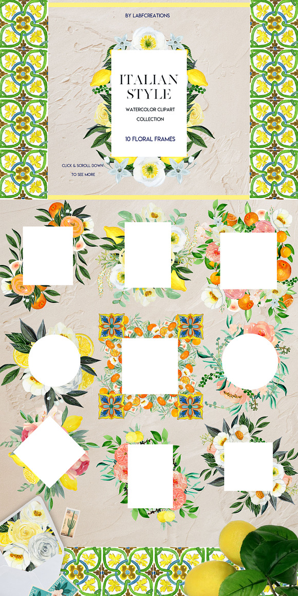 Italian Style. Watercolor tiles. in Illustrations - product preview 4