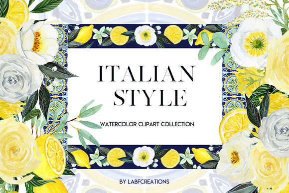 Italian Style. Watercolor tiles. in Illustrations - product preview 6