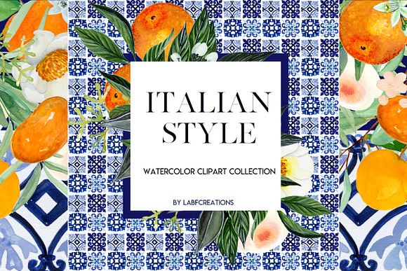 Italian Style. Watercolor tiles. in Illustrations - product preview 7