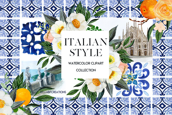 Italian Style. Watercolor tiles. in Illustrations - product preview 9